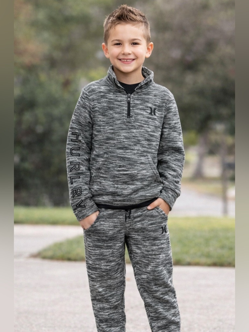 Hurley Boys 2-Piece Fleece Set Gray Space Dye Hoodie & Joggers Size 5